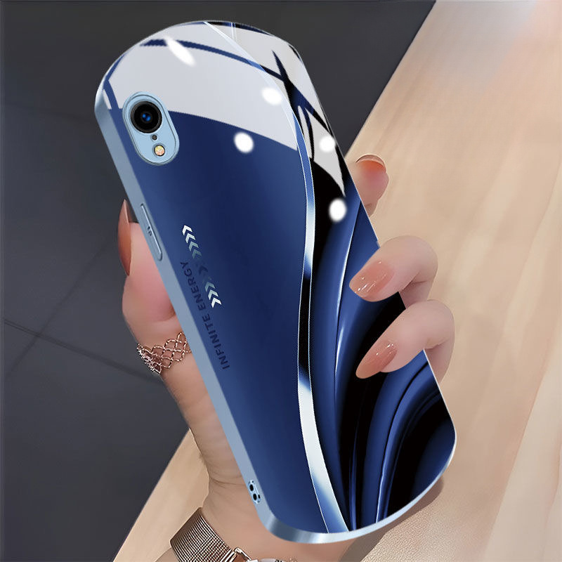 TEMU Phone Case: Couple Business Oval Elegant Curved Pattern Metallic Lacquer Glass Phone Case, Suitable For Iphone 16promax Phone Case X Premium