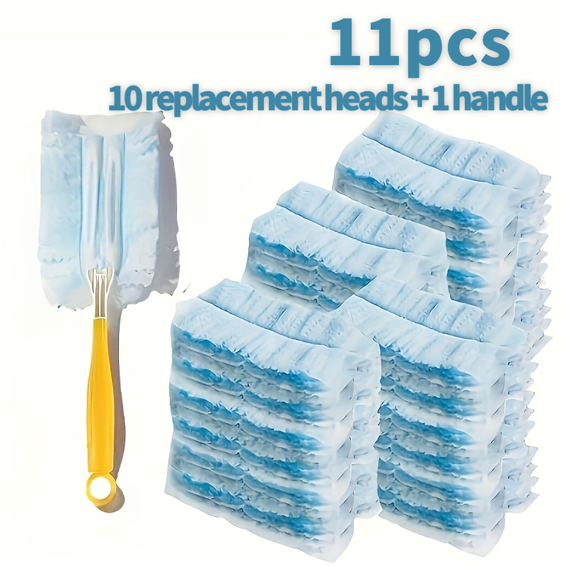 TEMU 11pcs Pack (includes 10 Blue Electrostatic Dusting Cloths And 1 Handle) For Easy Replenishment, Reducing The Need For Replacements. Suitable For
