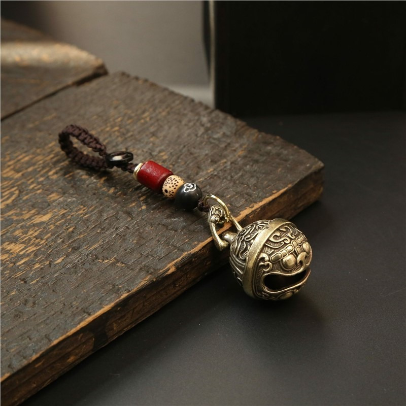 Image of Vintage Alloy Bell Car Keychain Pendant, Taotie Wind Chime Handmade Ornament With Ring For Men And Women - Creative Small Gift