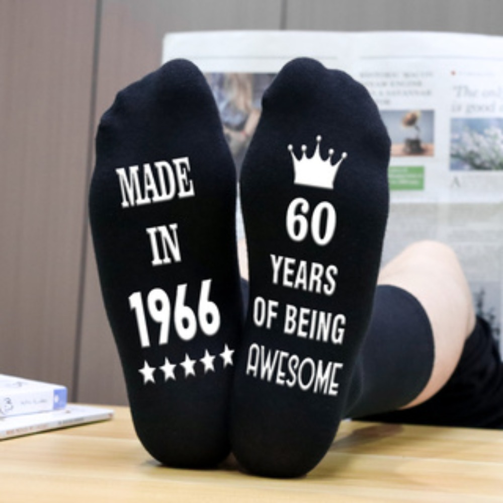 TEMU 1 Pair "born In 1966, 60 Years" Men's Retirement Socks, Birthday Gift For Men And Women Born In 1966, Non-slip Socks, Men's 60th Birthday Gift,