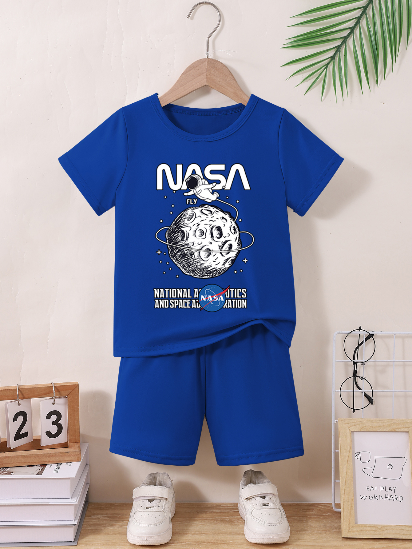 Boys' NASA Graphic T-Shirt and Shorts Set Durable Polyester Spandex  Blend, Casual Summer Outfit 3-* Outdoor Space Exploration Theme, Space