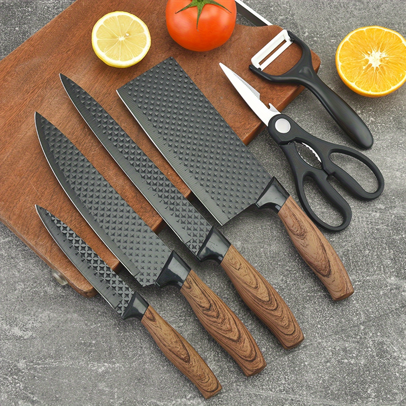 7pcs/6pcs Stainless Steel Kitchen Knife Set- Multi-purpose Knife, Including Watermelon and Fruit Knife, Chicken Bone Scissors- Essential Tools for Home and Restaurant Cooking, Perfect for Kitchen Accessories Gifts, Restaurant Essentials