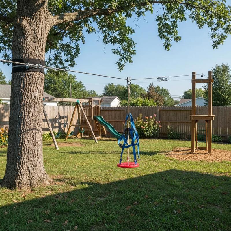 Backyard Playground Adventure Kit 80ft For Backyard Outdoor Amusement Park, 500lb Capacity Quick Setup Spring Brake Safety Harness Seat Accessory