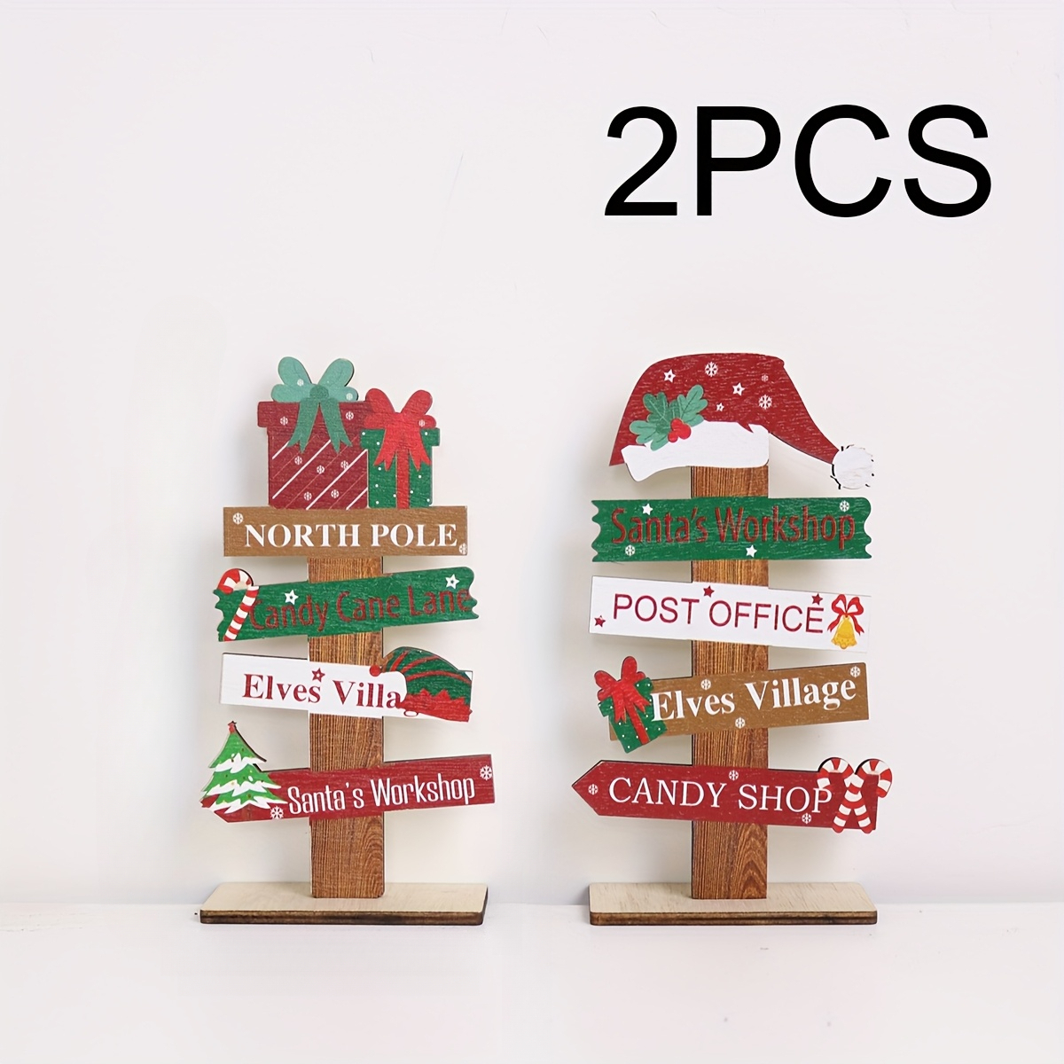 TEMU 2pcs Christmas Wooden Decorative Ornaments, Holiday Party Decoration Supplies, For Christmas Home Decor Arrangements, Christmas Desktop