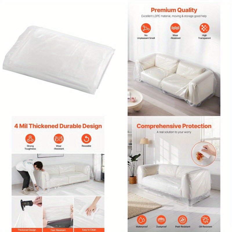 Clear Plastic Plastic Sofa Cover For Moving UU&T Waterproof Clear