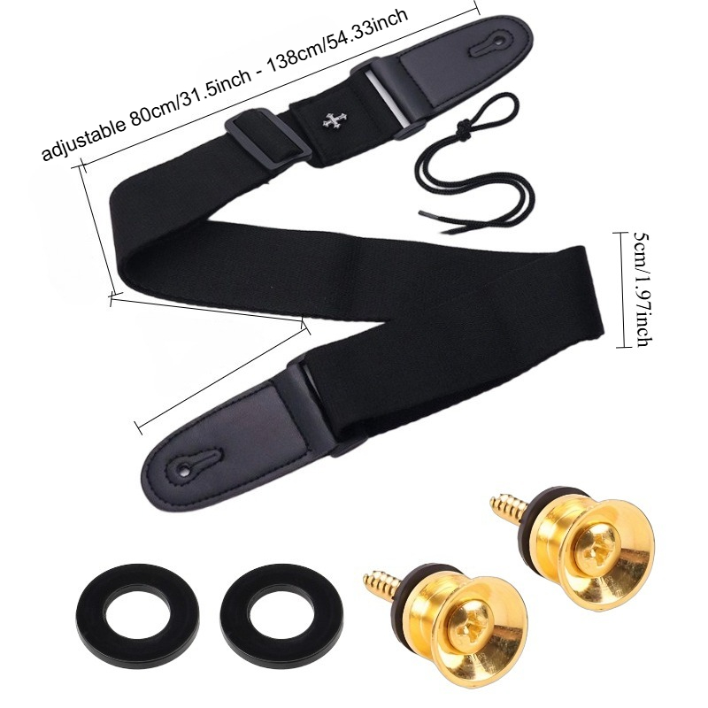 TEMU Lot de 5 sangle de guitare réglable, sangle de guitare noire avec extrémités en cuir et décoration en croix, convient aux guitares