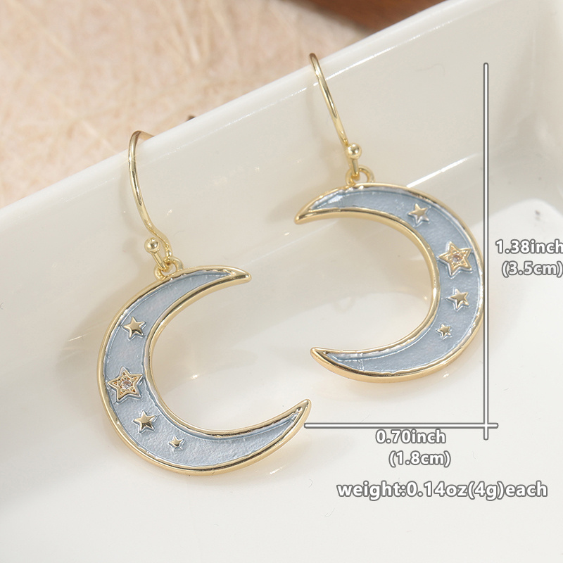Women's Hand-Carved Moon and Star Earrings with Pendant