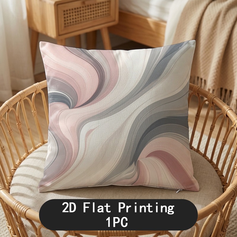 TEMU per cuscino 1 pz con stampa piatta 2D con vortici astratti rosa e , motivo , 18*18in(45*45cm), poliestere, , durevole, lavabile, resistente allo
