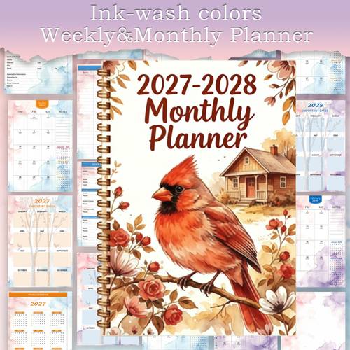 item picture 1 2027 2028 monthly watercolor bird 5 year ner for daily recording office and school use annual progress ing theme notebook
