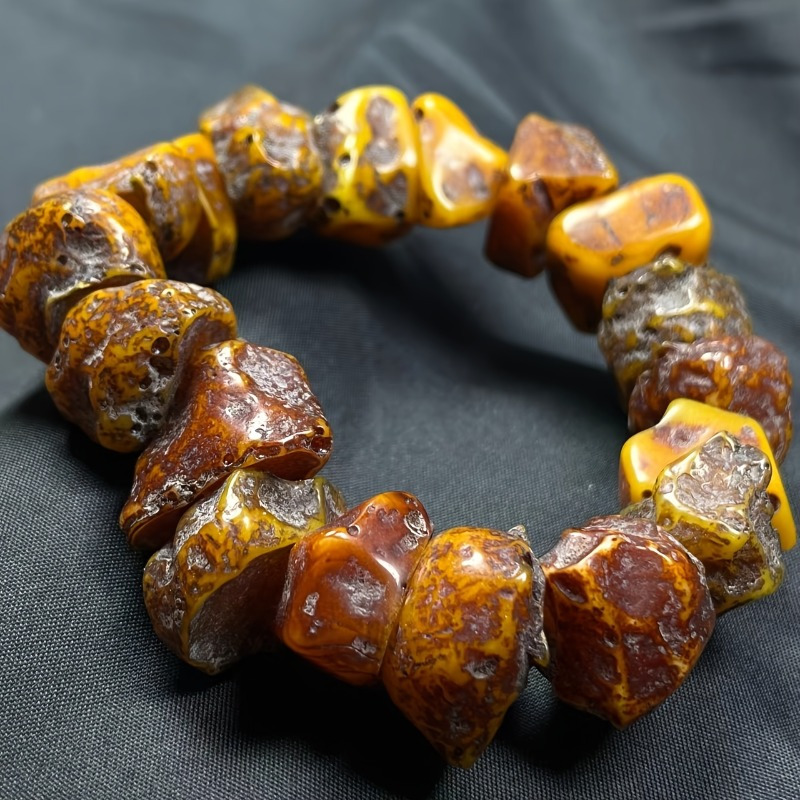 TEMU Bracciale con perline a forma in cera d'api gialla invecchiata con variazioni di naturali, design unisex, come regalo di , per abbigliamento