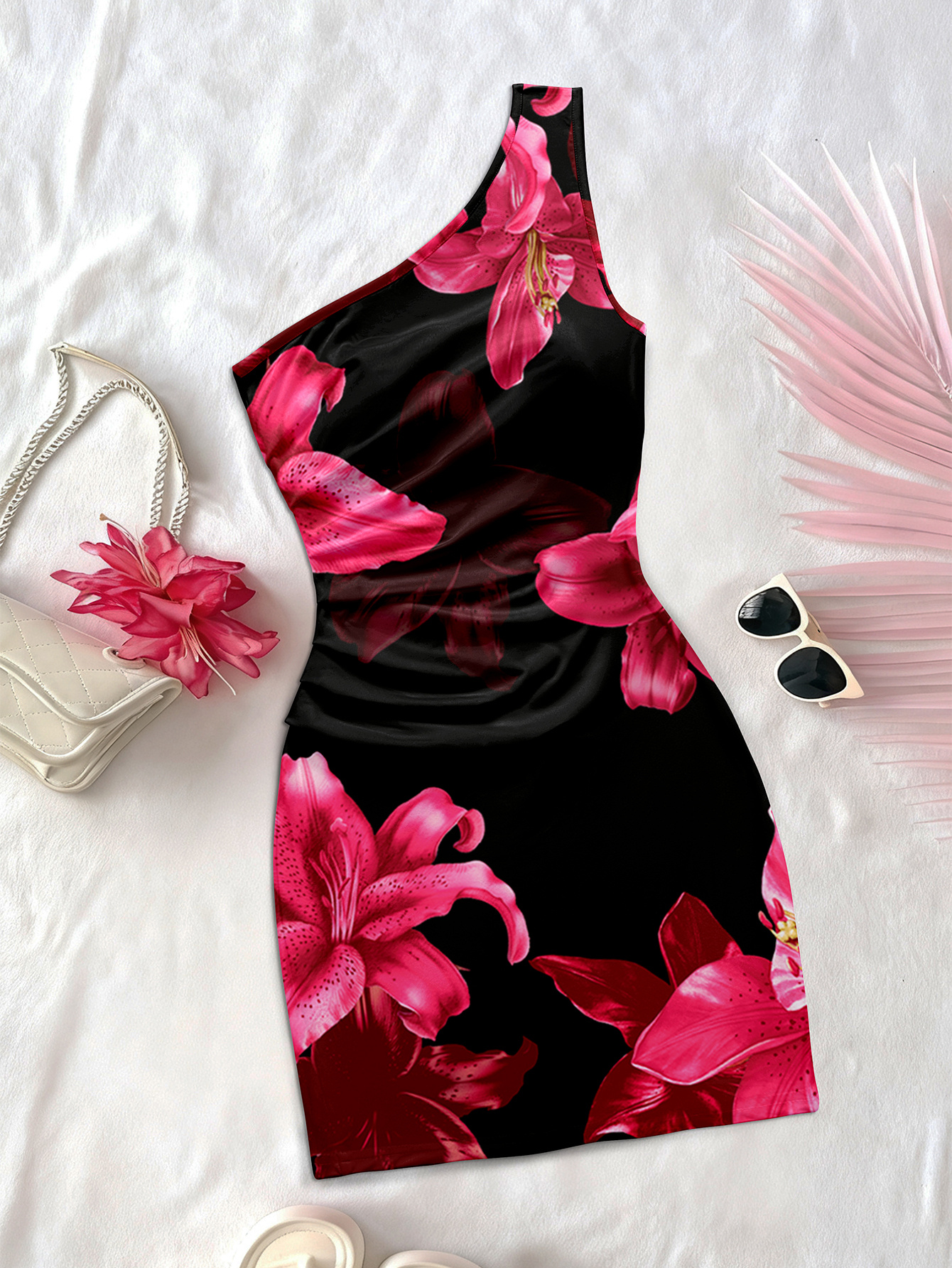 new   for womens spring and summer a modern printed mini dress with one shoulder   date nights cocktail parties and club  