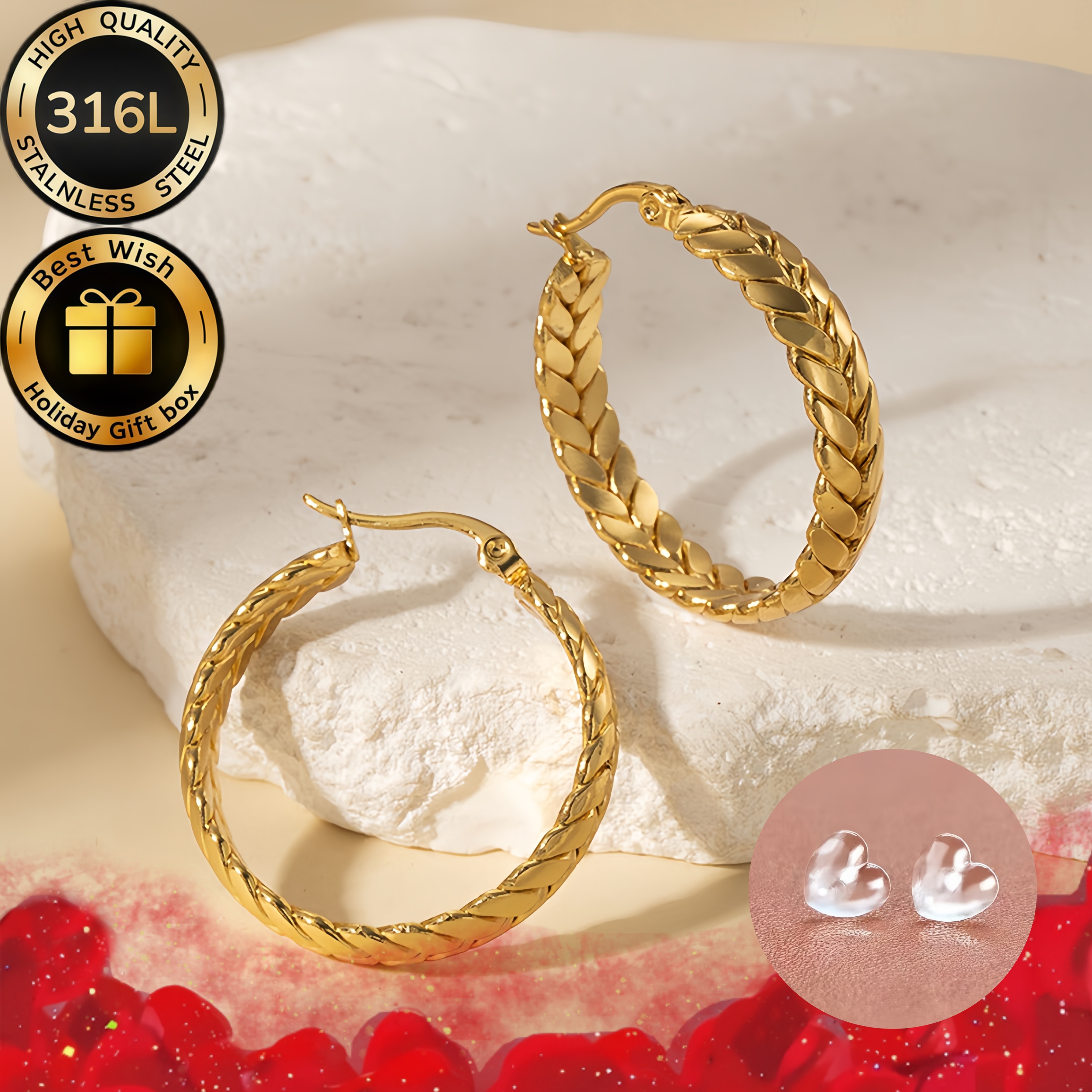 Image of Pair Of Earrings With Earring Backs, Ideal For New Piercings And Casual Attire, In Christmas And Valentine's Day Gift Boxes