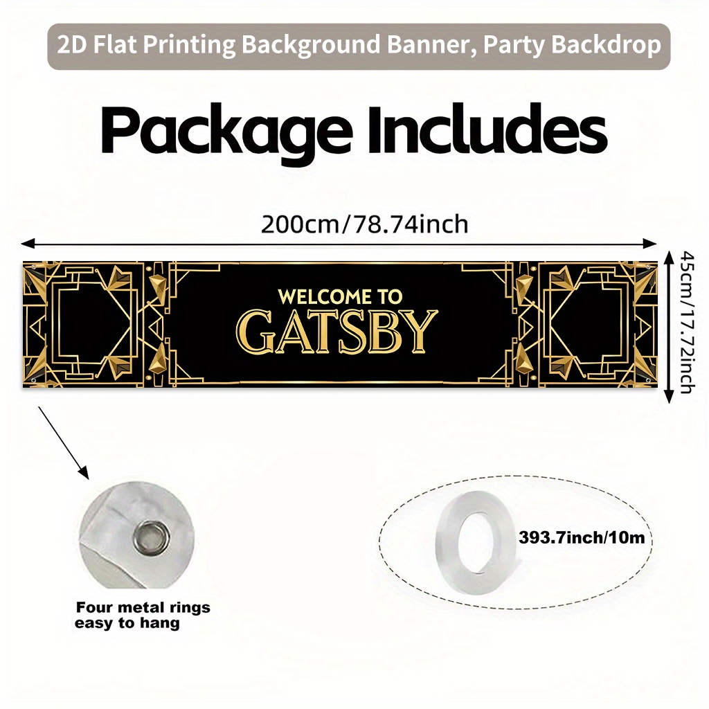 TEMU Bannière de fond 2D 1pc, dans la et l'élegance de GATSBY Tissu de fond en polyester, Bannière de fête pour clôture, pelouse et décoration