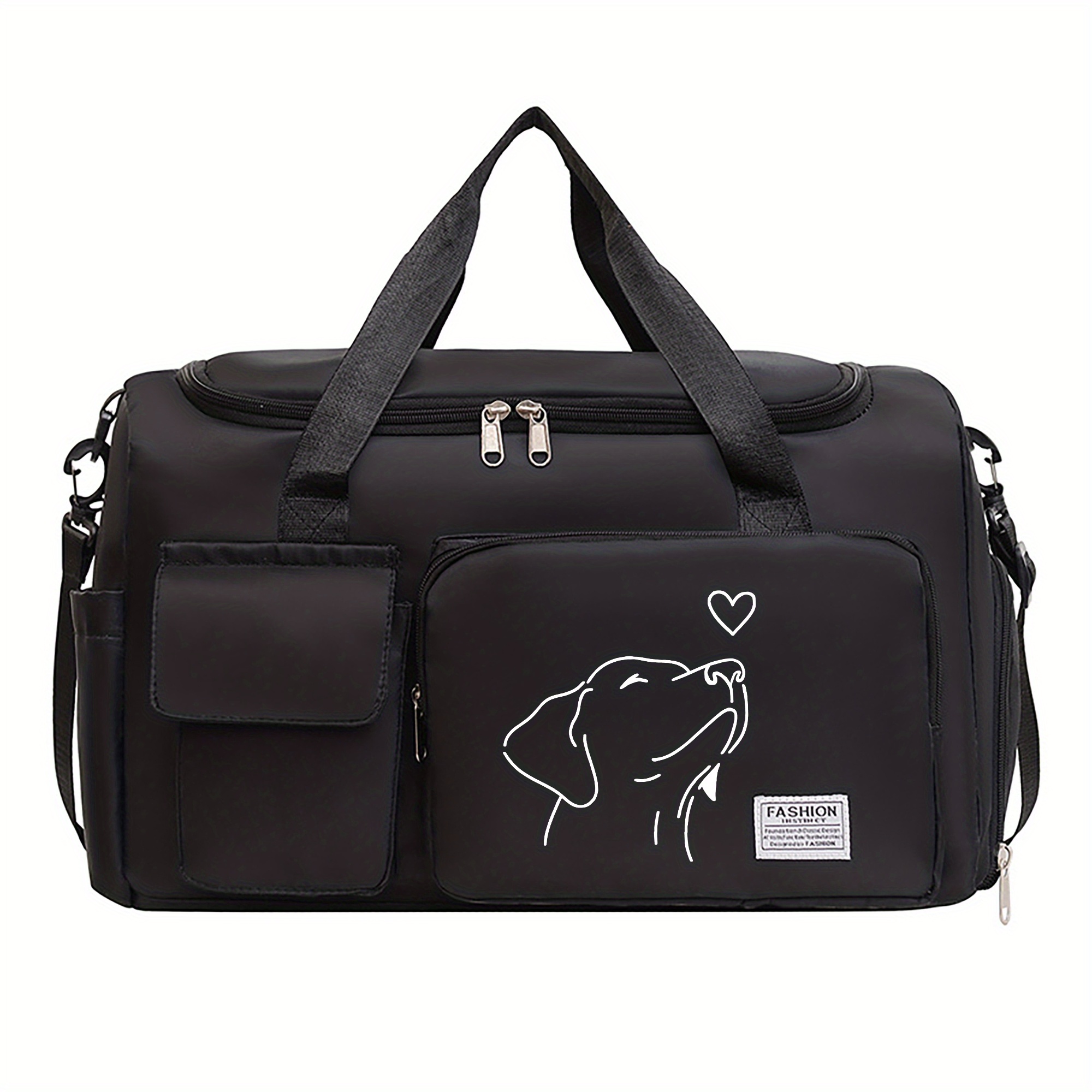 Image of Dog Theme Print Travel Bag, Multifunctional Fitness Duffel Bag And Backpack, Large Capacity Casual Nylon Travel Bag, Suitable For Holidays, Gym, Sports, Overnight