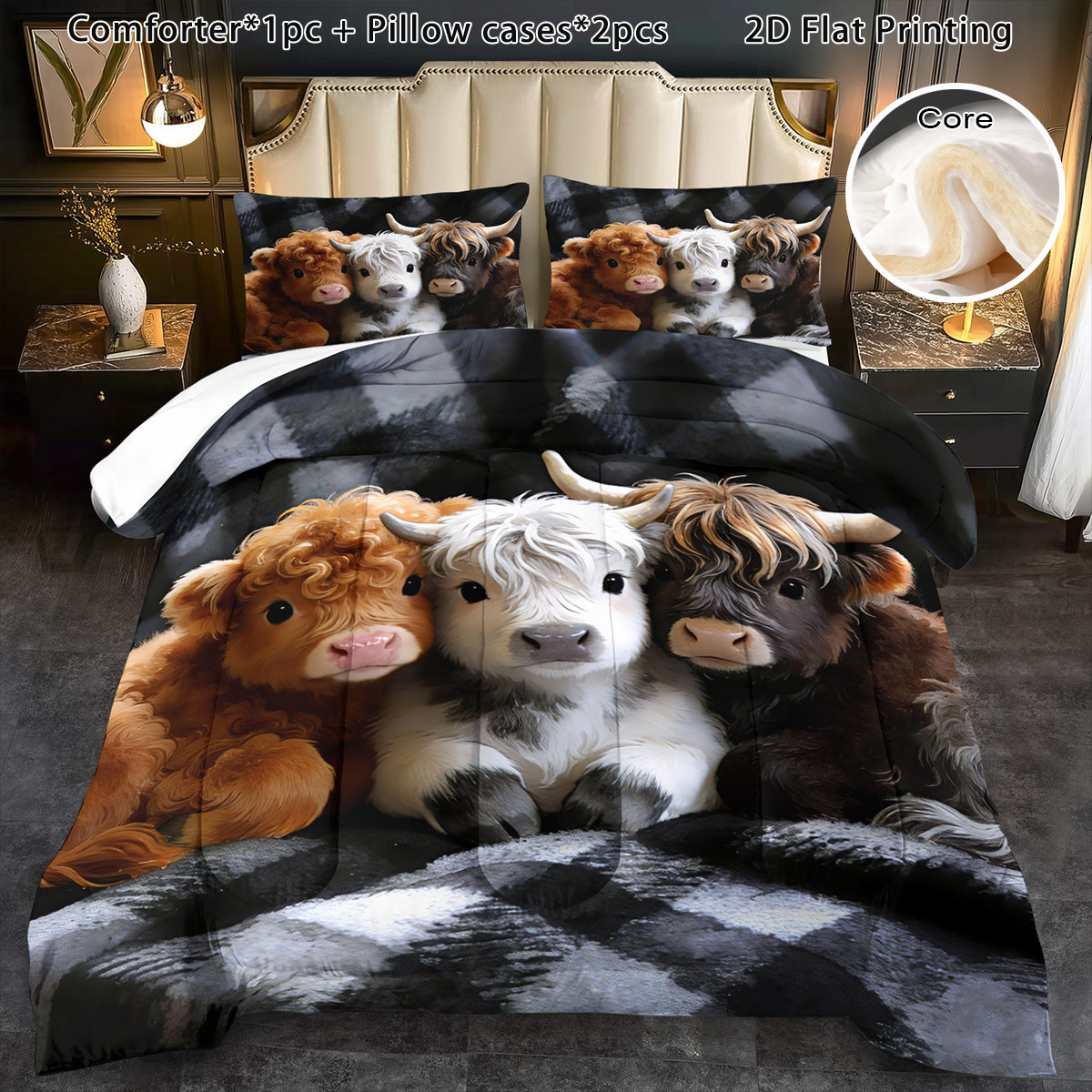 TEMU 3pcs Comforter Set For Winter Cow Comforter Set Soft Cartoon Animal Bedding Quilt For Room Decor Autumn Winter Christmas Quilt Birthday Gift (1