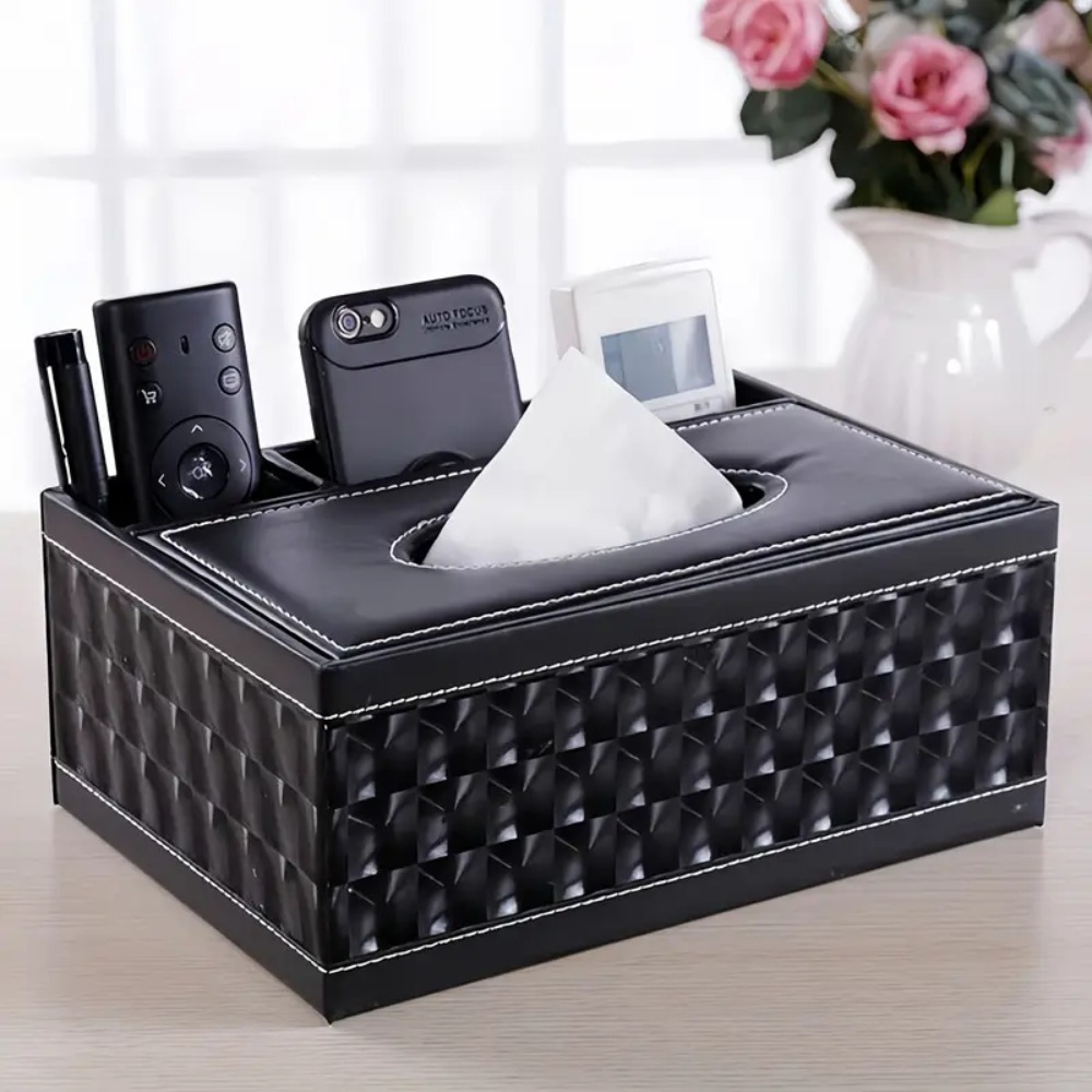 Image of Paper Towel Box Set, Retro Rectangular Box Holder, Pu Leather Face Towel Storage Box, Multifunctional Remote Control Stationery Storage Box, Home Office Supplies, Car Napkin Holder