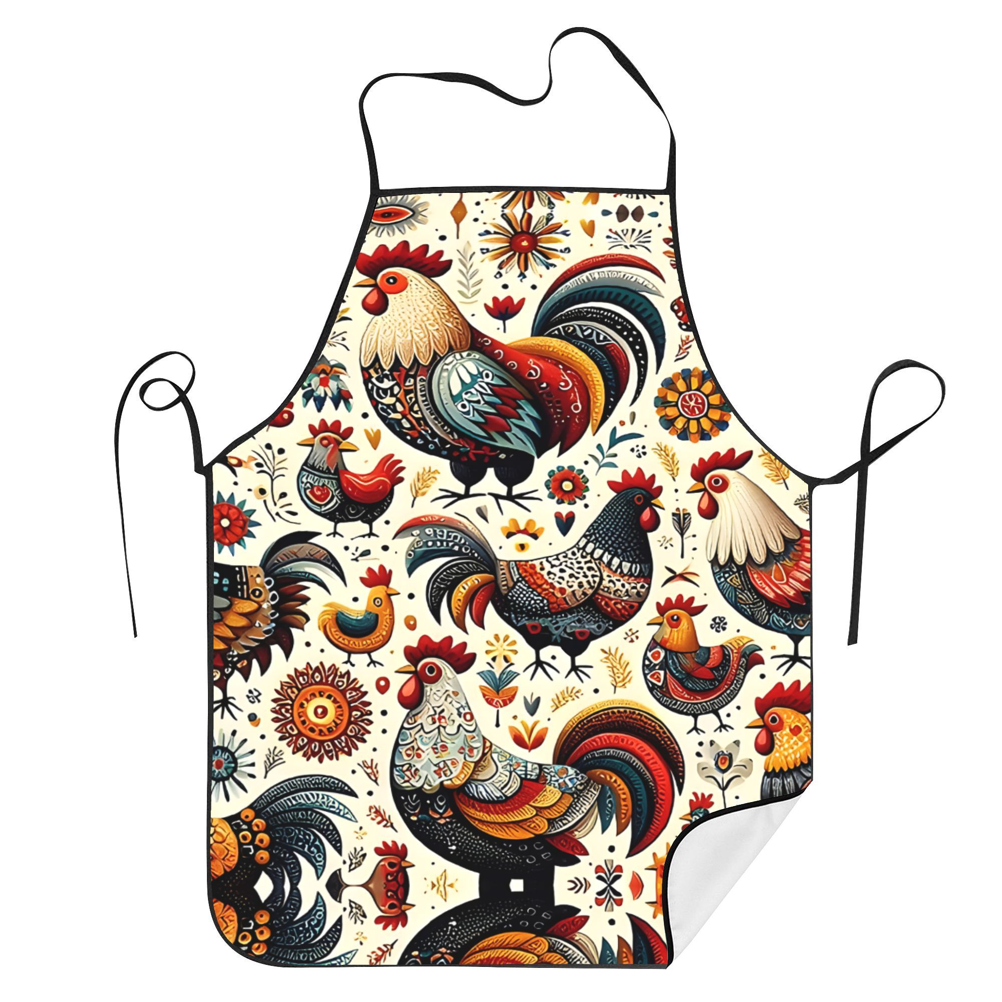 

Vintage Country Chickens Printed Apron, 100% Polyester Woven Fabric, Patterned Cook Restaurant Apron With Adjustable Ties