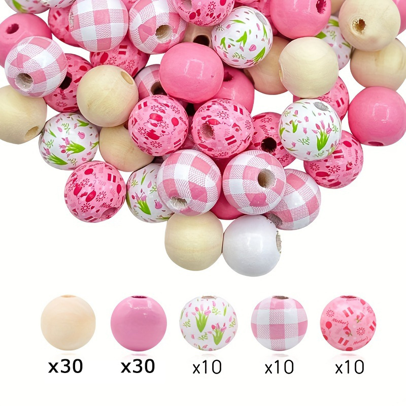 TEMU 90pcs Tulip Design Wood Beads, Mixed Colors, Diy Keychain, Mobile Pendant, Handmade Jewelry, Decorative Beads
