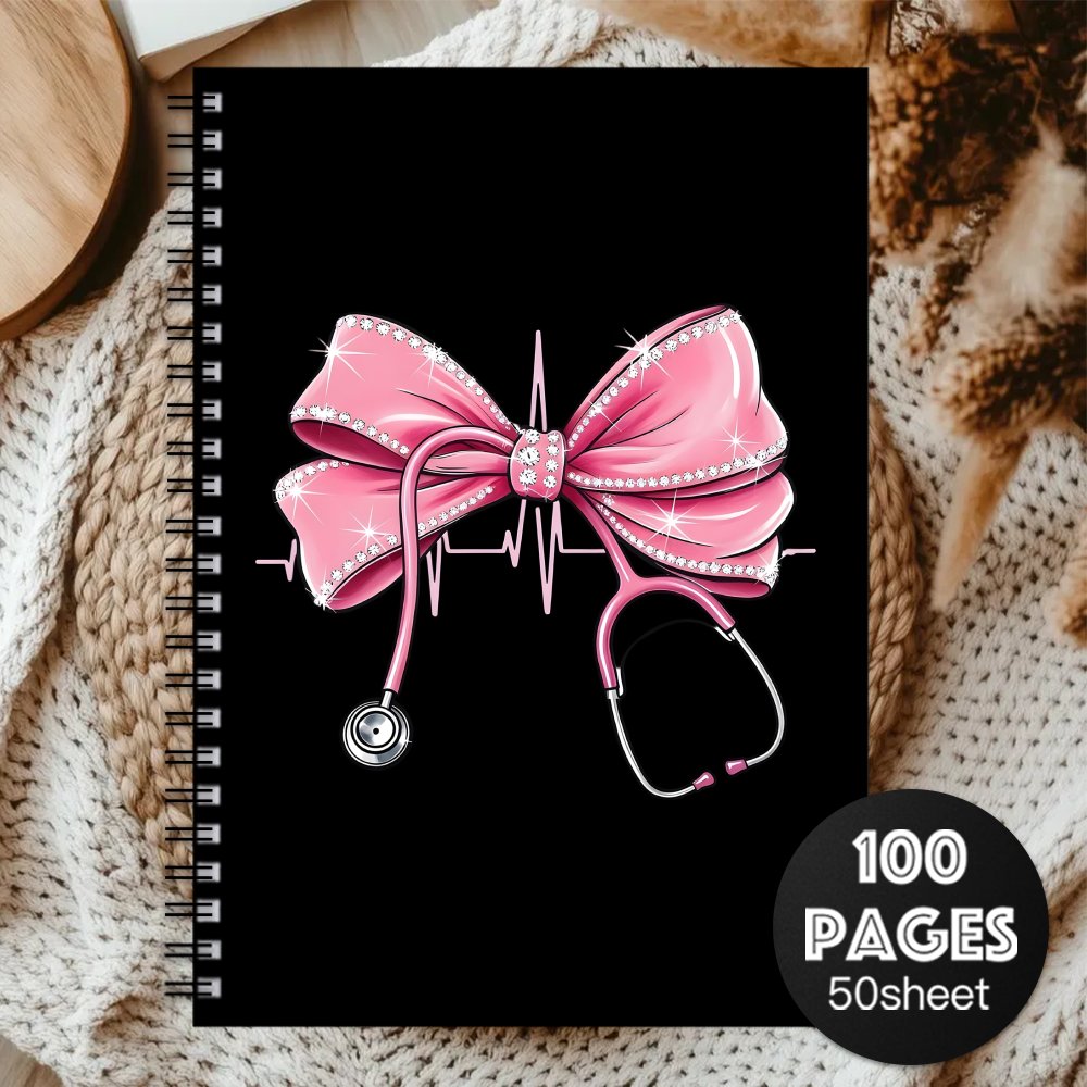 Image of 1pc Spiral Notebook With Stethoscope And Pink , School, Hospital Or , Perfect Gift For Nurses, Doctors, Medical Students, Professional Organizer, Durable Spiral Binding, Sweet And