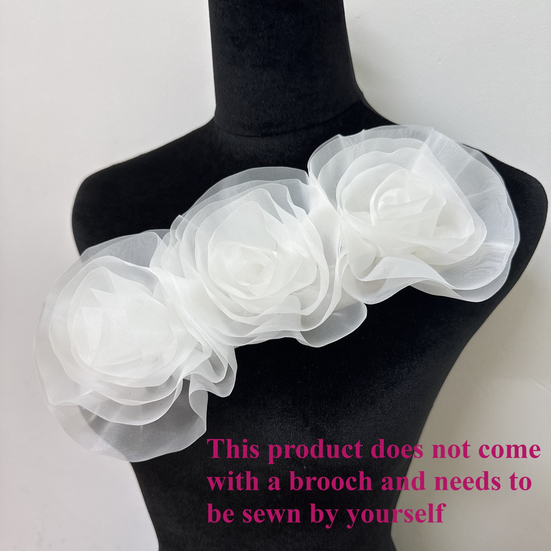 TEMU 1 pz/Bocchetta a tre in tulle 3D con rosa, 28 cm / 11.02 pollici, bocchetta da cucito, materiale decorativo per spallina di abito da sposa/abito