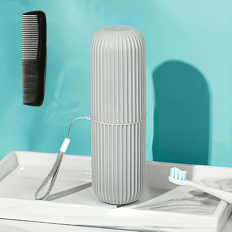 Image of 2pcs Travel (1pc Mouthwash Cup And 1pc Comb) Toothbrush Set With Portable Storage Box, Easy Design, Essential For Travel Oral Care, Comb. Random Color