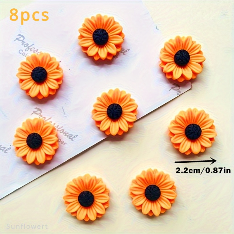 E-shop 8 Stück Sonnenblumen Kühlschrankmagnete - Lebendige Resin Kühlschrankmagnete mit realistischen orangen Blütenblättern und schwarzen