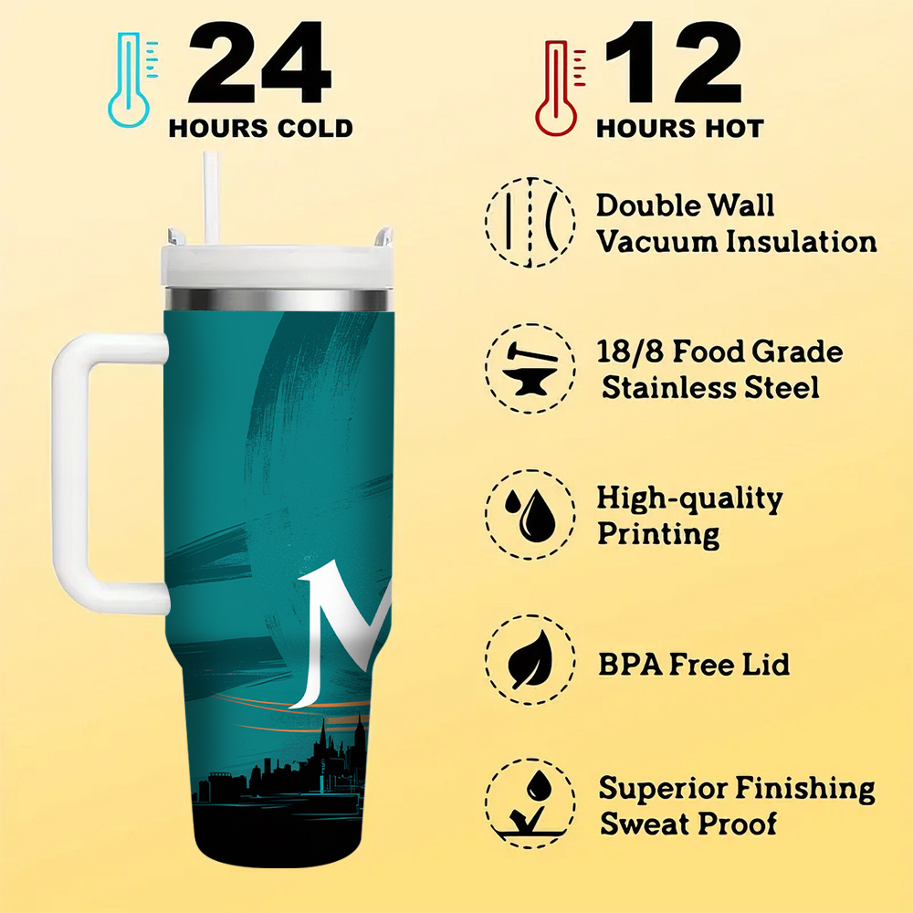 miami football 40oz stainless steel tumbler with straw insulated for coffee milk beer hand wash only 5