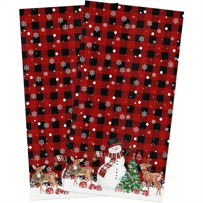 

Merry Christmas 2pcs Kitchen Towel Set - , Machine Washable Polyester Hand & Dish Towels With , Tree & Snowman Designs - Holiday Decor