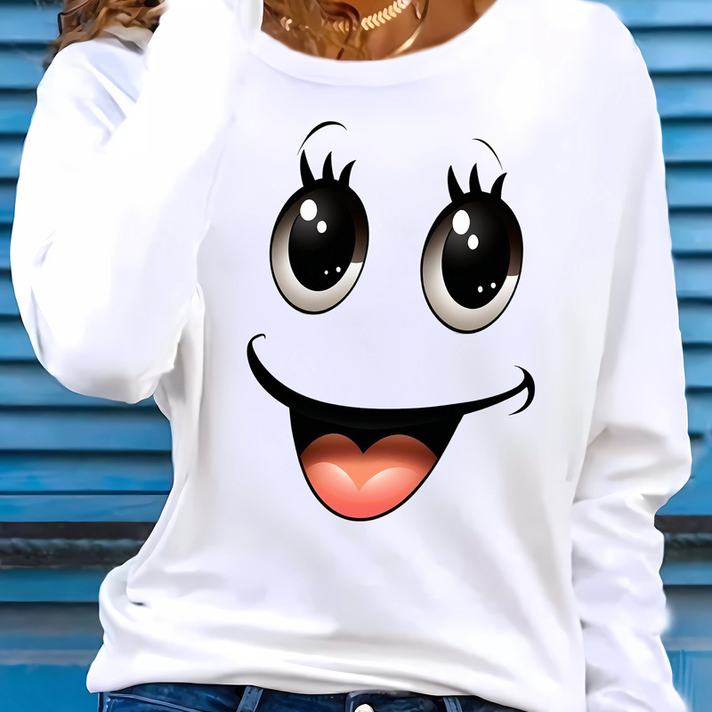 

Orientation, Cartoon Smile Printed Long Sleeve T-shirt, Material, Round Neck Comfortable, Spring And Autumn Top