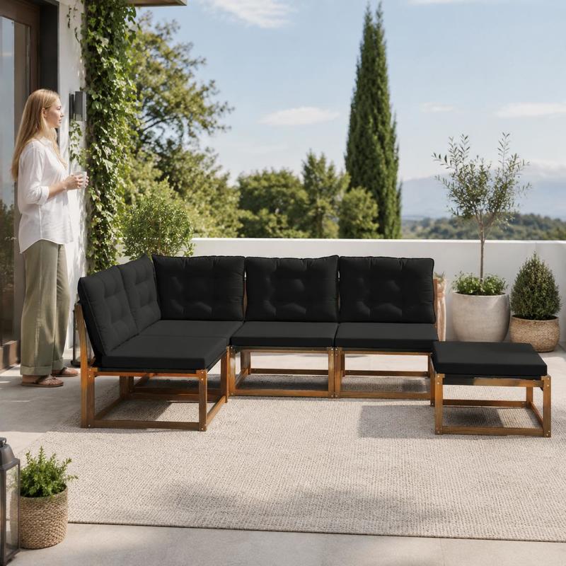 Image of Outdoor Modular Corner Sofa Set, Solid Acacia Wood Frame With Mesh, Weather Resistant Quick Dry Design, Comfortable Cushions For Patio Lounge