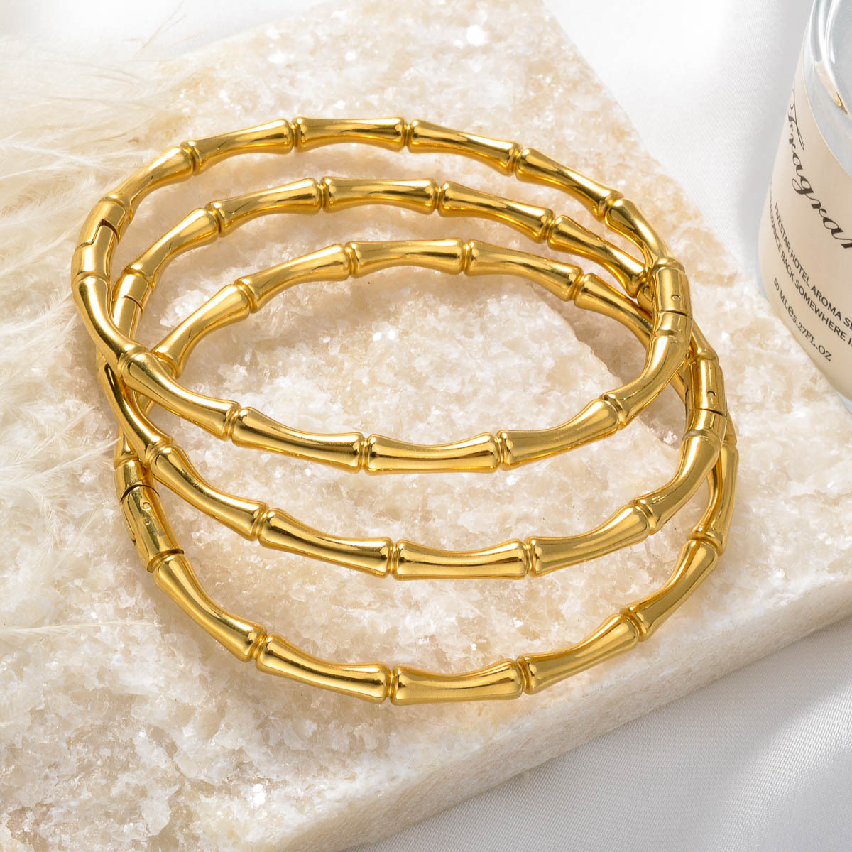 Vintage Minimalist Stainless Steel Bamboo Bracelets Set