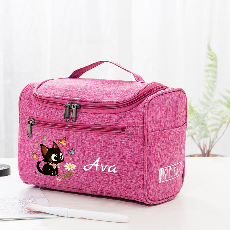TEMU 2d Cute Black Cat And Toiletry Bag + Custom Name Pattern Toiletry Bag 25×14×18cm/9.8×5.5×7.1in Black Gray Blue Valentine's Day Birthday Season