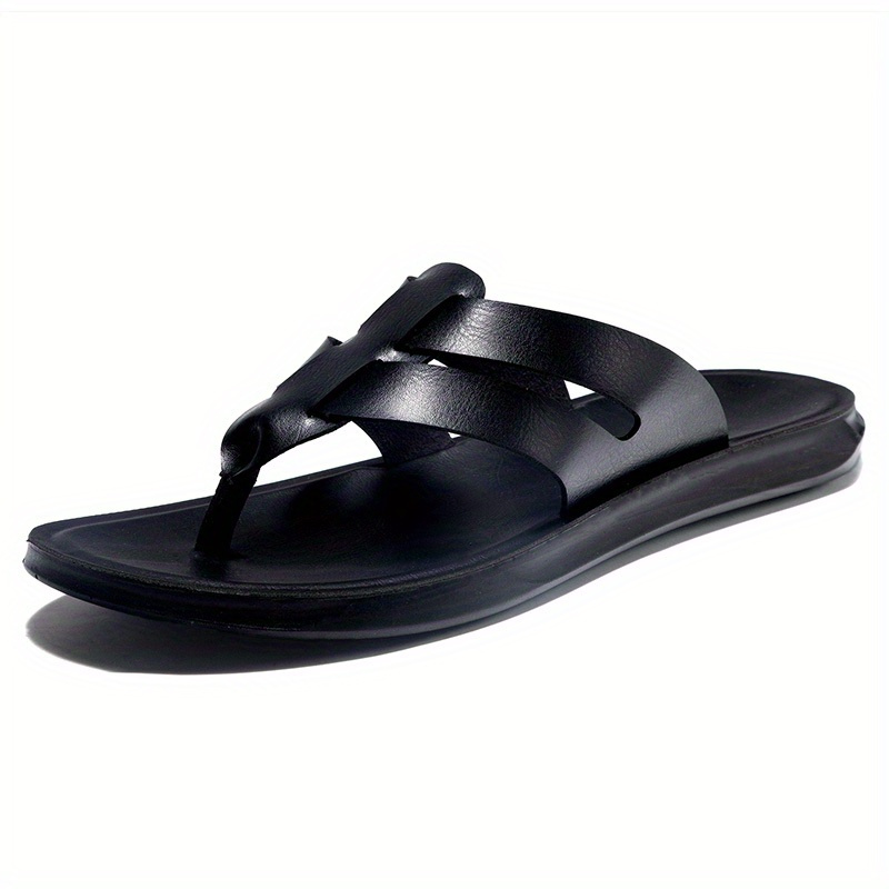  mens retro flip flops anti slip cushioned arch support pu upper pvc sole brown beach sandals with unique strap design breathable eva insole cushioned   for gym pool travel business   slip on footwear versatile casual semi formal shoes travel sandals pool footwear stylish   durable construction antislip sole  able slippers   Product details 7