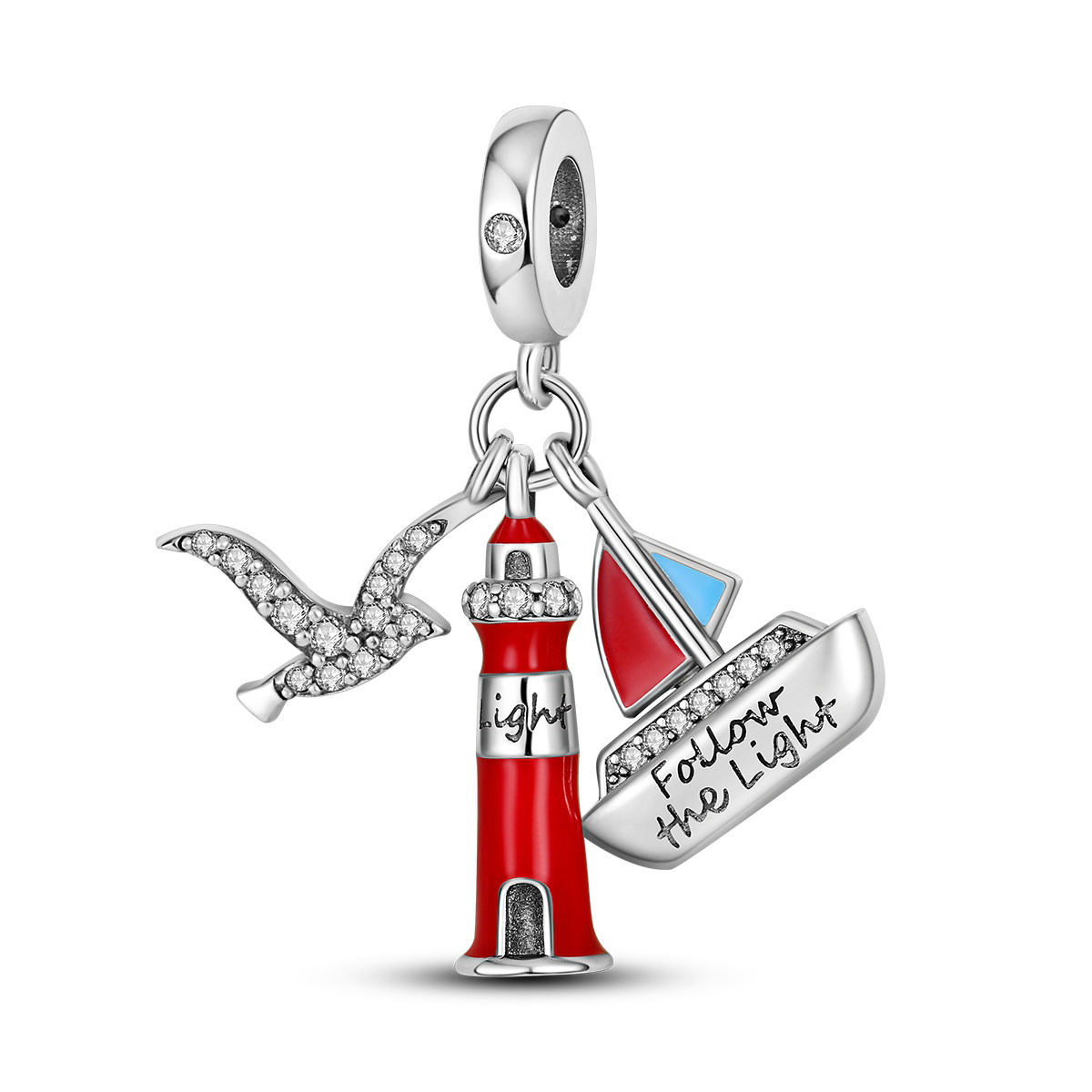 Image of 1pc Sparkling Red Enamel Classic Sea Lighthouse Sailboat Seagull Charm Fit Original Bracelet Necklace Beads For Making Women Daily Jewellery Gift