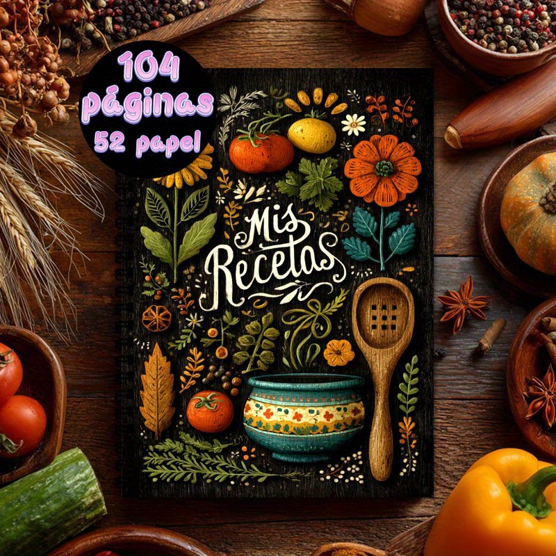 TEMU 1 Libro de Recetas en Español - Cuaderno Culinario A5 con Encuadernación Spiral, Capacidad para 100 Recetas, Diario Gastronómico con Gráficos