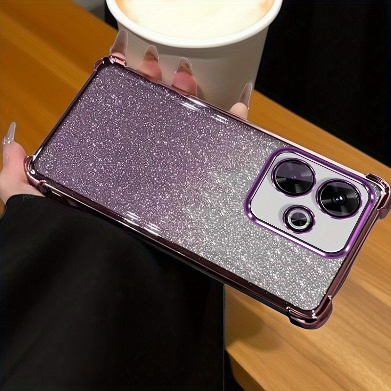 TEMU Phone Case: Luxury Plating Shockproof Thickening Glitter Card Phone Case For Xiaomi Redmi 13 With Lens Film Protector Tpu Cover