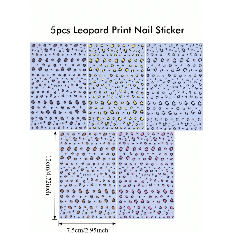 TEMU Adesivi per Unghie 3D con Stampa Leopardata, 5 Fogli, Glitter Rosa Argentato Marrone a , Design Pelle di Animali Selvatici, Stampa Olografica