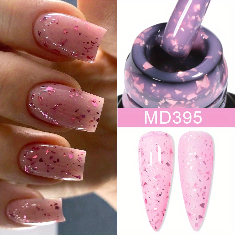 Image of Msruioo 8ml Golden Glitter Rubber Pink Nude Series Semi Permanent Soak Off Led Nail Art Gel Polish