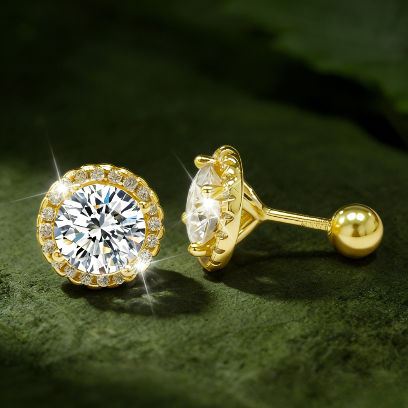 Couple's 925 Silver Four-Prong Round Moissanite Stud Earrings