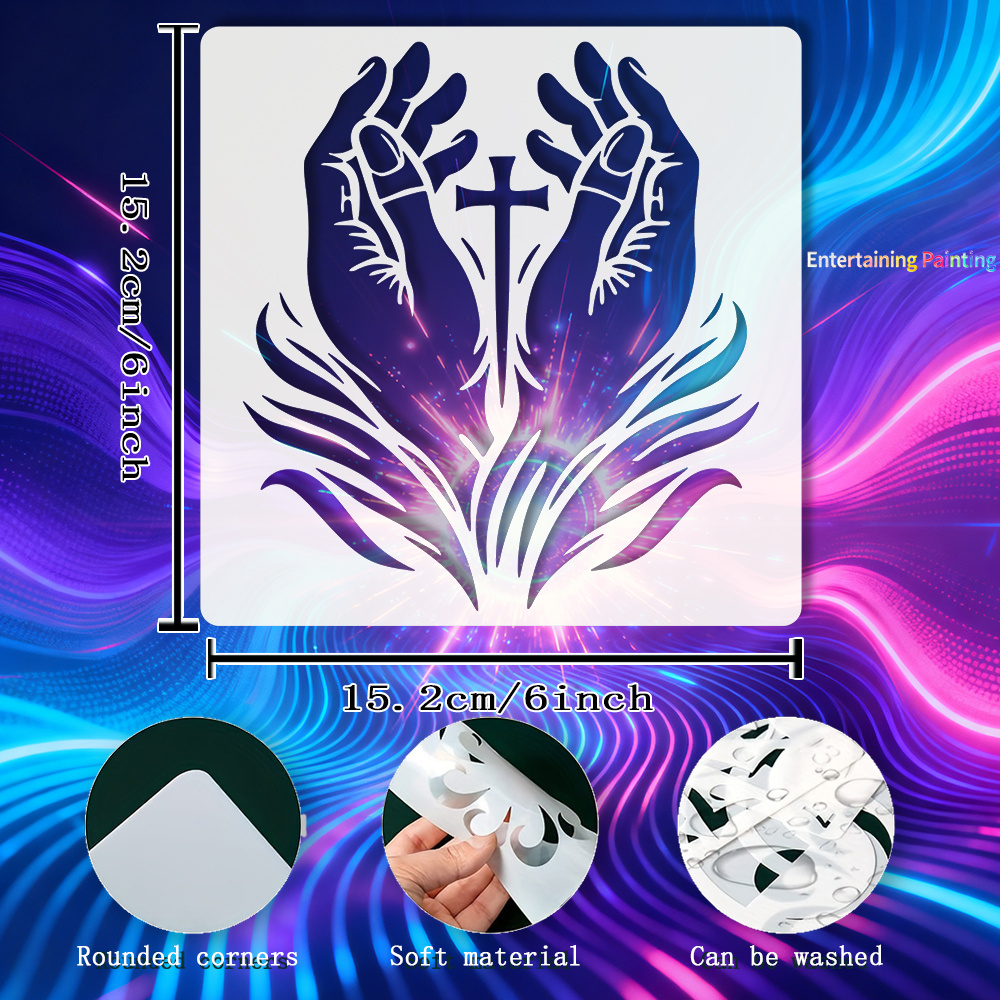 TEMU 1 Reusable 6x6 Inch Hand And Template With Leaf Pattern - Large Template Suitable For Church Crafts, Spiritual Wall Decorations - Durable Faith