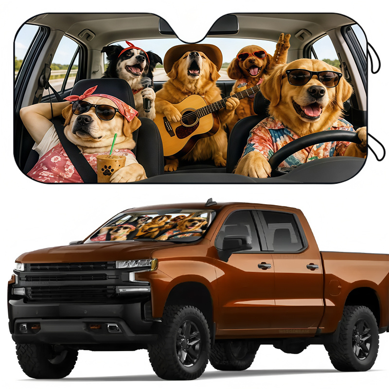 TEMU 1pc. Cute Golden Retriever-themed Car Sun Visor Design. Protective Sun Visor To Keep Cool. Suction Cup Installation For Easy Setup. Suitable For