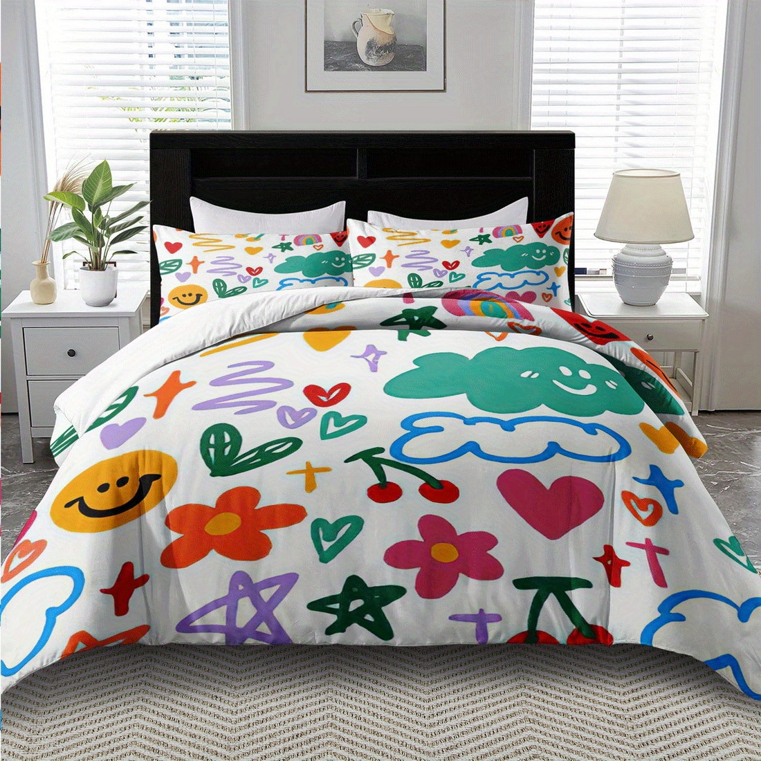 

Theme Set - 2/3pcs, , Comfortable And , Printed Bedding Set, Cloud Printed Set, 100% Washable, Suitable , Suitable For Bedroom Or Including 1 + 1 Pillowcases, Does Not