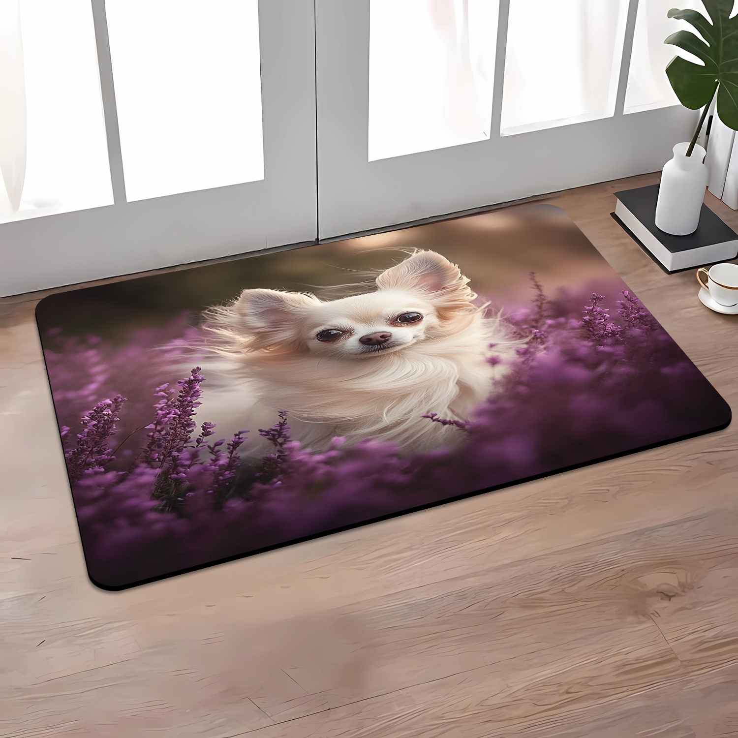 

1pc White Chihuahua Christmas Bath Mat Mat, 24x16in - Microfiber, Lavender Design, Ideal For Indoor/outdoor Use In Living Room, Laundry, & Bathroom - Machine Washable, Gift,