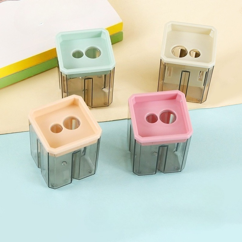 TEMU 4pcsmorandi Color Pencil Sharpener/square Sharpener/office Solid Color Pencil Sharpener/double Hole Pencil Sharpener