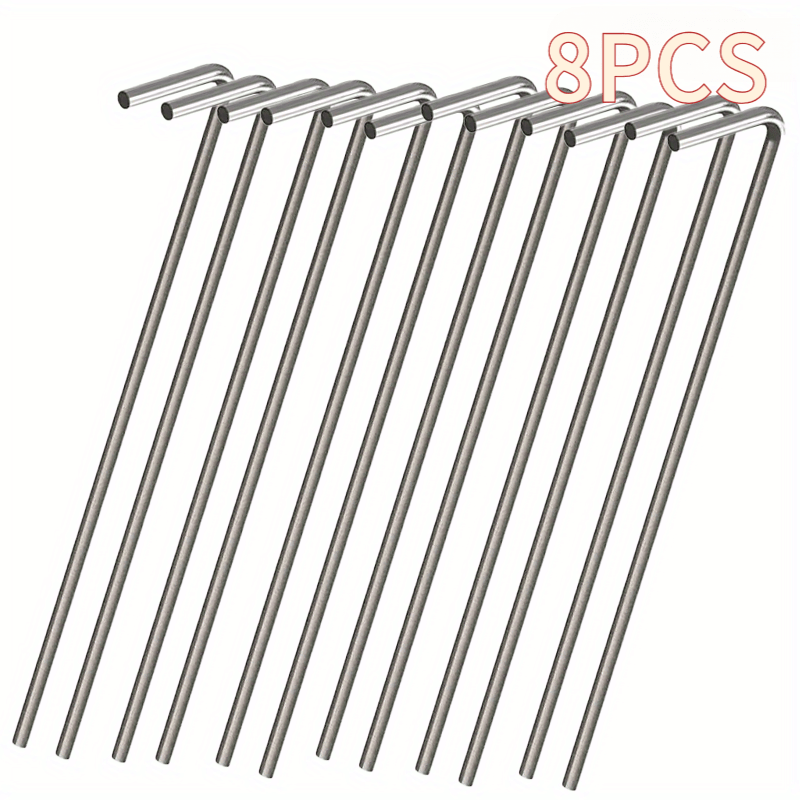 TEMU 8-pack Heavy Duty Stainless Steel Tent Pegs With Bent Head| Rust-resistant Ground Pegs For Camping, Gardening, Christmas Decoration, And Outdoor Use