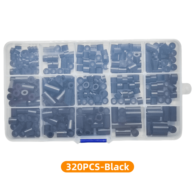 TEMU 200pcs/320pcs Box Of Electrical Socket Screw Washers, Black Nylon Round Washer Set, Plastic Non-threaded Washers, Switch And Socket Washers