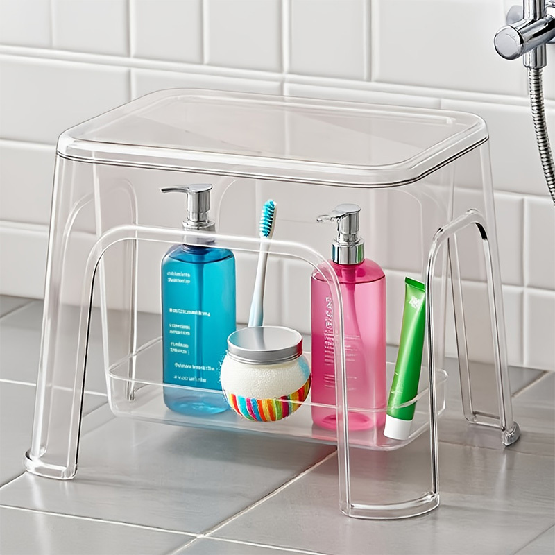 transparent shoe changing step stool hollow storage waterproof sturdy and durable multipurpose footstool simple household step stool suitable for living room bedroom bathroom laundry room garage bedside non slip step stool Product details 3