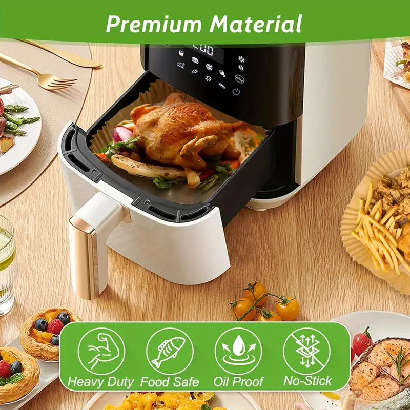 360pcs 6. unbleached heavy duty air fryer paper liners disposable, & non-leak parchment paper liners for airfryer basket, deep fryer parts & accessories, air fryer liners non stick, air fryer , air fryer liners large size, cooking accessories, food prep tools, nonstick surface, disposable liners, reusable alternative, material, baking liners, meal preppers, home cooks Product details 2