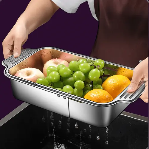 1pc stainless steel telescopic sink strainer adjustable 8 25 x13 75 17 25 rust proof suitable for washing fruits vegetables draining noodles and drying tableware essential kitchen tool rust resistant material