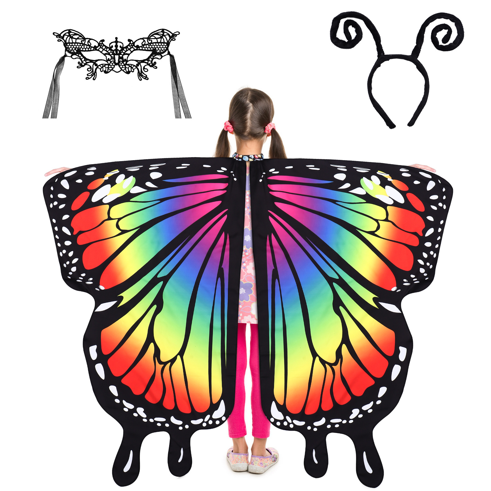 

1 Set Frcolor Wings Cape With Cosplay Hair Band And Lace Mask For Stage Performance And Party Costume